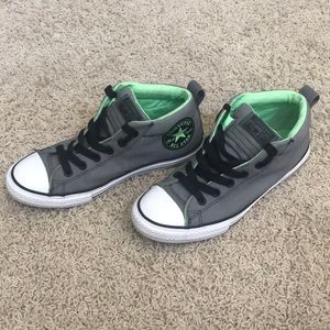 Grey and green low top converse chuck taylors